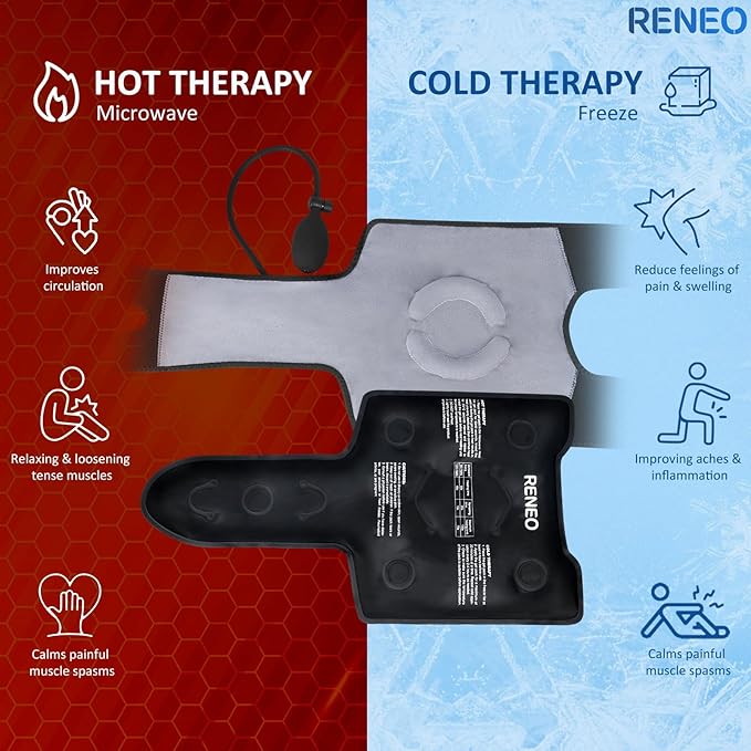 RENEO Compression Knee Ice Pack Wrap with Air Pump, Adjustable Knee Brace with Cold Packs Reusable, Hot and Cold Therapy for Women Men, Post-workout Recovery