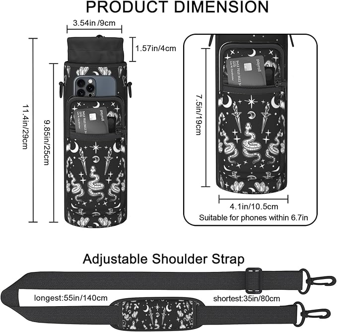 Goth Moon Water Bottle Sling Bag for 25oz/32oz Tumblers,Adjustable Neoprene Water Bottle Carrier Bag,Insulated Carrier with Shoulder Strap & Phone Pocket - Halloween Goth Gifts for Women