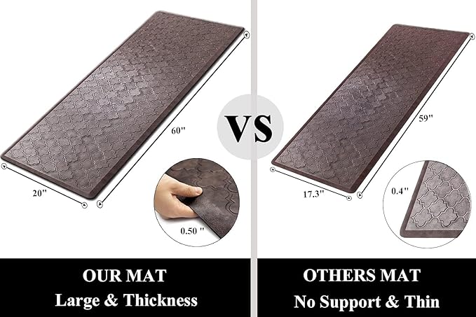 HEBE Kitchen Mat Cushioned Anti Fatigue Comfort Floor Mat Oversized 20"x60" Waterproof Non Slip Kitchen Rug Runner Laundry Room Rug Floor Carpet Heavy Duty Comfort Standing Mat Pads, Brown
