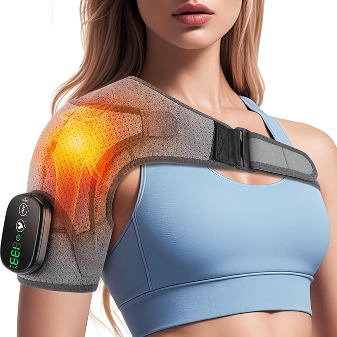 Cordless Shoulder Heating Pad, Shoulder Massager with Heat for Pain Relief, Heated Shoulder Wrap with Massage, 3 Heat & 3 Massage Modes, Rotator Cuff & Frozen Shoulder Support