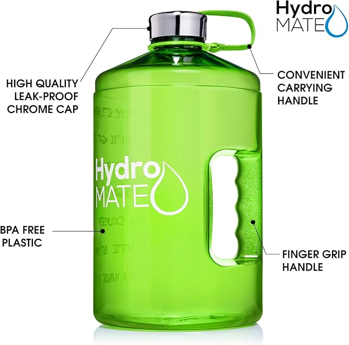 NatureWorks HydroMATE 1 Gallon Motivational Water Bottle with Times to Drink for the Day BPA Free Reusable Big Water Bottle with Handle 1 Gallon Water Bottles with Time Marker 128 oz