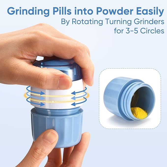 3-in-1 Pill Crusher, Pill Cutter Splitter & Pill Grinder with Stainless Steel Blade, Adjustable Pill Cutter for Small or Large Pills, Easy to Use, Travel-Friendly(Blue)