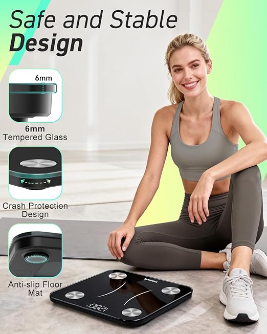 INSMART Body Fat Scale, Smart Scale for Body Weight 0.1lb High Accuracy, Digital Bathroom Weight Scale for BMI, Body Fat, Muscle 17 Body Composition Analyzer Sync with App, LED Display, 400lb, Black