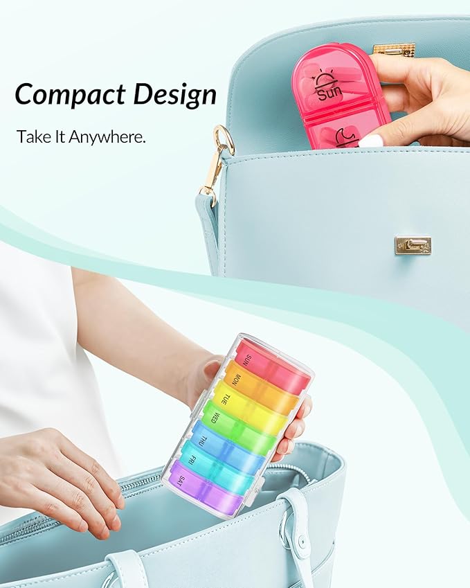 Weekly Pill Organizer 2 Times a Day, ZIKEE AM PM Pill Box with 7 Detachable Pill Case, BPA-Free & Portable 7 Day Pill Organizer with Large Storage to Hold Medication, Vitamins and Fish Oils (Clear)