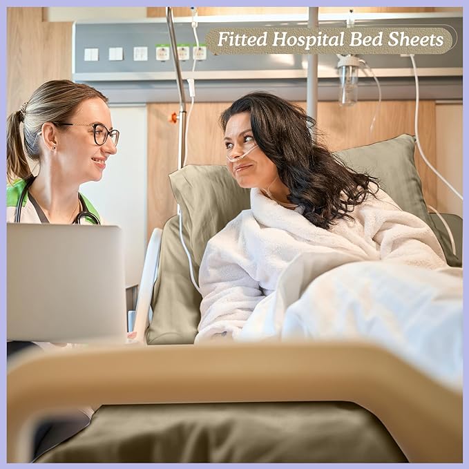 Moukeren 6 Pcs Hospital Bed Sheets Set Deep Pocket Fitted Sheet 36 with Elastic All Around Easy Care Knitted Jersey for Home/Nursing Home (Khaki)