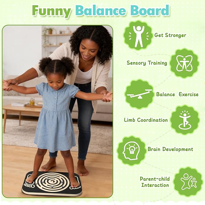Balance Board Maze for Kids, 17.5-Inch Wobble Board Rocking Seesaw Sensory Training with 6 Balls, Non-Slip Pedals Indoor Outdoor for Boys Girls