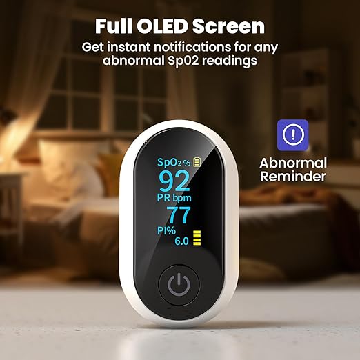 Bluetooth Pulse Oximeter Fingertip, Smart Blood Oxygen Saturation Monitor with App for Sports & Aviation, Accurate SpO2 & Heart Rate Reader with Full OLED Screen, Perfusion Index, Batteries Included