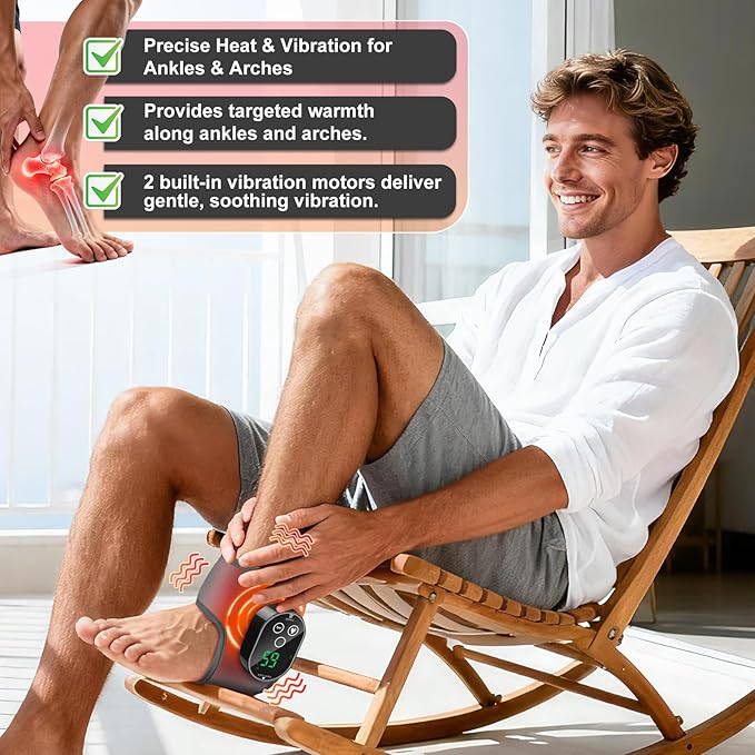 Cordless Ankle Massager for Pain Relief, Ankle Relief Heating Pad, Heated Ankle Massager, Foot Heating Pad, Heated Foot Massager, 4 Heat & 3 Massage Modes, Single One, Grey