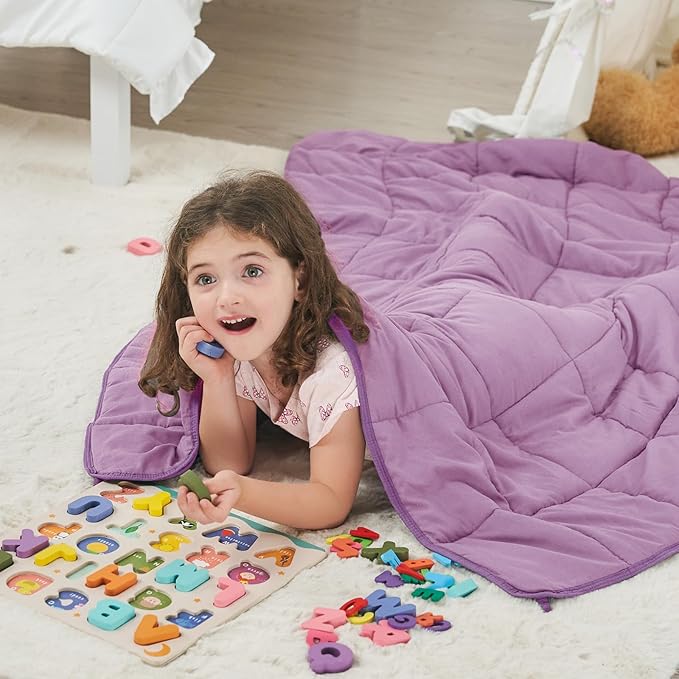 Purple Weighted Blanket Kids 7lbs, 40"x60", Cooling Heavy Throw Blanket for 60-90lbs, Microfiber Soft Thick Big Blankets Weighted Comforter Breathable Gift for Sleeping