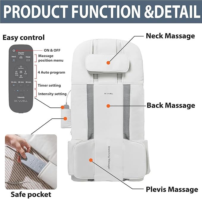 DR. WELL 2026 New, Full Body Stretching Massage Mat 3D Lumbar - Neck, Back, Waist, Hip Relaxation. 26 Powerful Air Cells, 7 Massage Modes & 5 Intensities Levels. Foldable & Portable Mattress.