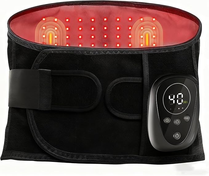 Lower Back Massager Belt with Red Light Heating Therapy, Cordless Heating Pad for Back, Rechargeable 5000 mAh Battery, Heated Back Brace Warmer Belt for Back Pain Relief,XL