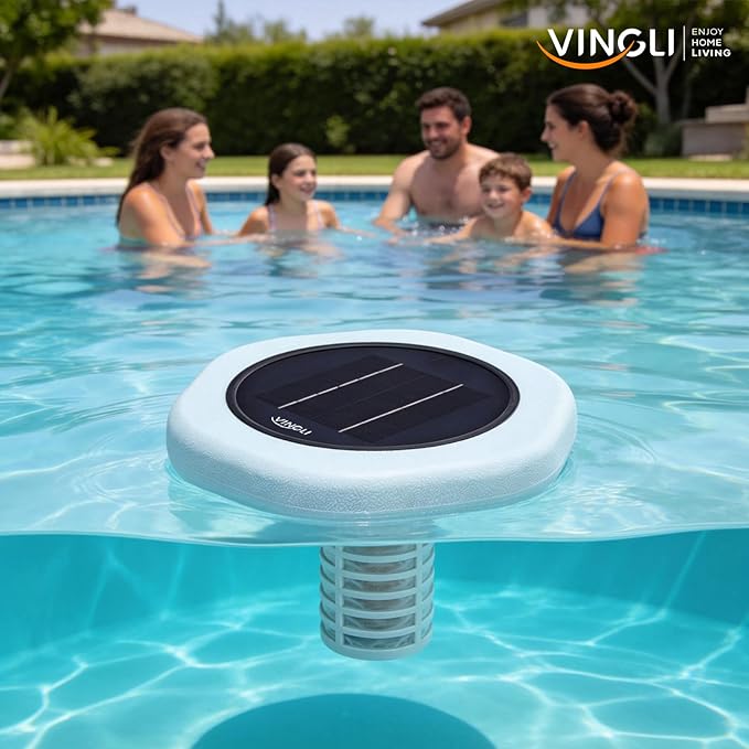 VINGLI Solar Pool Ionizer – Copper Pool Ionizer for Above Ground & Inground Pools up to 45,000 Gallons | Solar Ionizer for Pool with Efficient Water Clarification, 1-Year Warranty (Green, Upgraded)