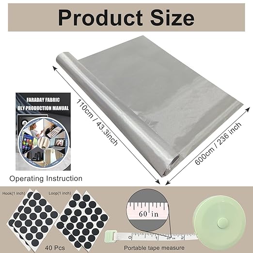 Faraday Fabric 43" W×236" L(Big 6 Yards) Faraday Military Grade Conductive Material