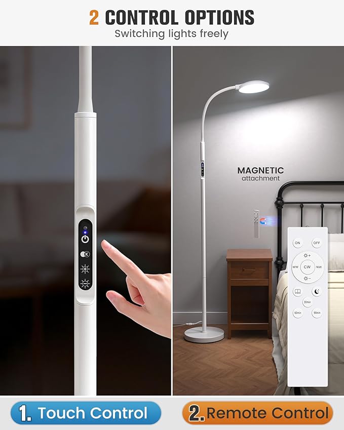 10000 Lux Light Therapy Lamp, Sunlight Therapy Lamps with 3 Color Temperatures &Dimmable &Timer, Full Spectrum &UV-Free Happy Lamp Light Therapy with Remote, Daylight Lamps for Home(White, Floor Lamp)