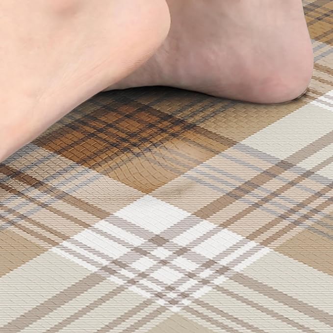 Arttown Beige Anti-Fatigue Kitchen Rug Set of 2 Plaid Cushioned Floor Standing Mat Waterproof Non-Slip Mat and PVC Ergonomic Comfort Foam Rug