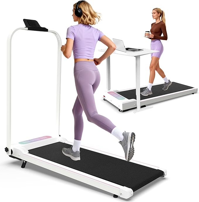 2 in 1 Foldable Walking Pad with Incline and Handle Bar, Compact Under Desk Treadmill with LED Display & Remote Control, Portable Treadmills for Home Office Small Spaces, 265 LBS Capacity