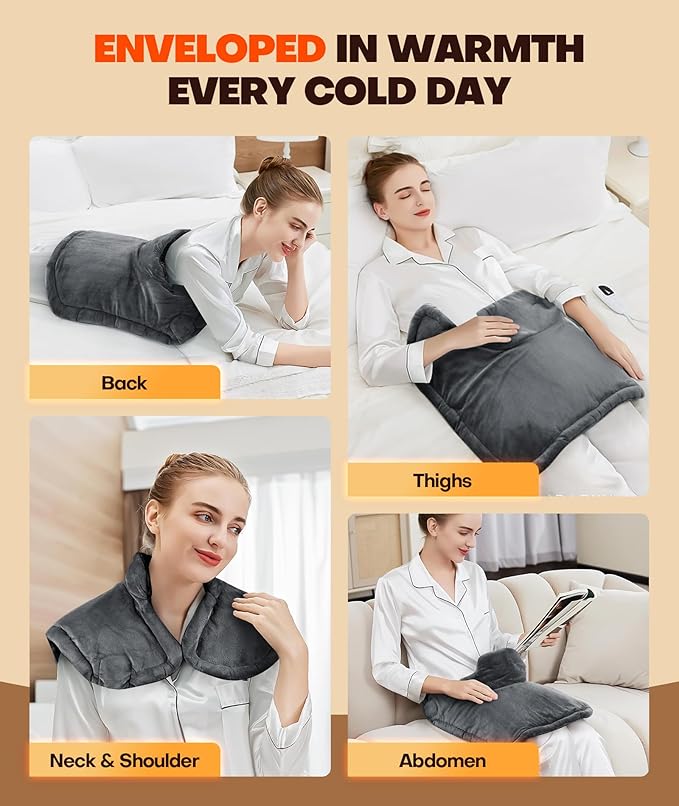 Graphene-Infused 1Min Fast Heating Pad, Deeper Relief Weighted Heating Pads for Neck and Shoulders and Back, Heated Wrap with 6 Heat Options 4 Auto Timer, Gifts for Men Women Mom Christmas