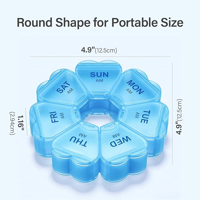 Weekly Pill Organizer, 7 Day AM/PM Pill Box with 14 Compartments, 2 Times a Day Travel Pill Case for Vitamins, Medicine, Fish Oil & Supplements (Blue)