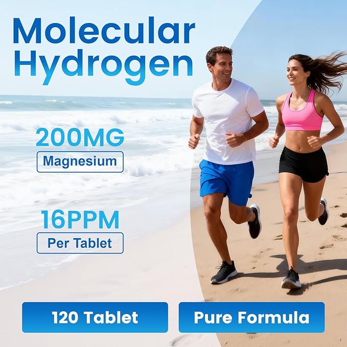 Hydrogen Water Tablets 16 PPM, Molecular Hydrogen H2 with Magnesium, Dissolvable Hydrogen Tablets for Water, Cellular Energy and Brain Support, Healthy Aging Support, 60 Count