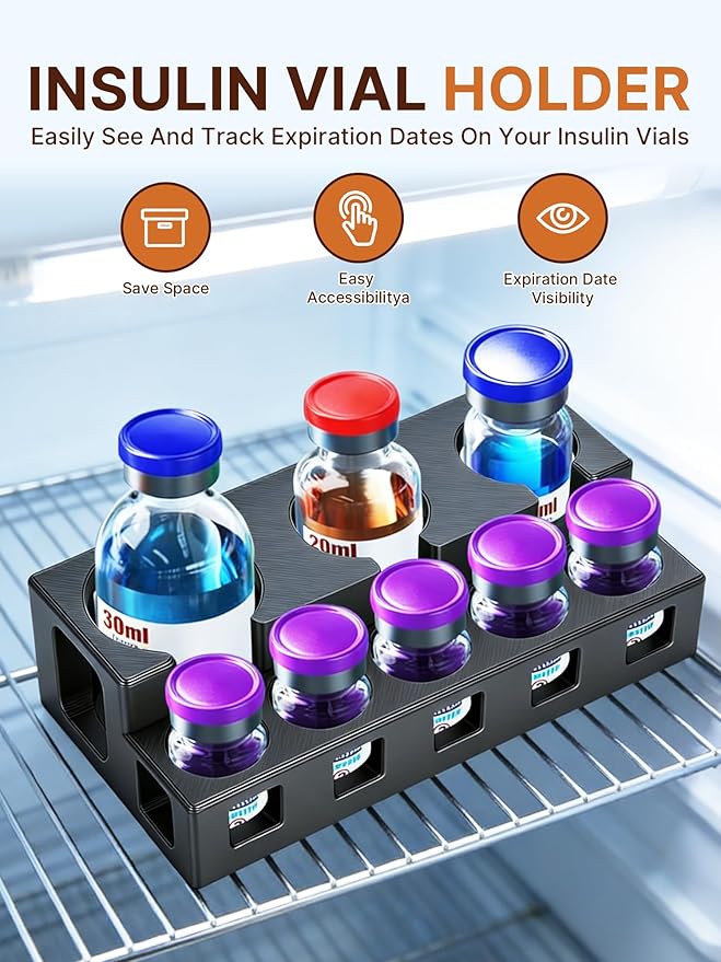8 Slots Insulin Vial Holder for Fridge | Peptide Vial Holder for 5ml, 10ml, 20ml, 30ml Vials | Peptide Vial Storage Holder with Clear Viewing Holes