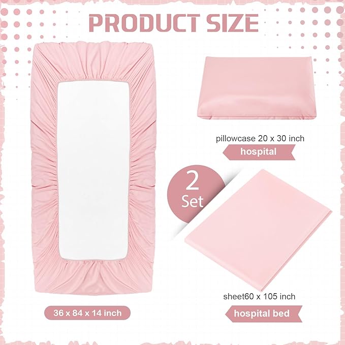 Moukeren 6 Pcs Hospital Bed Sheets Set Deep Pocket Fitted Sheet 36 with Elastic All Around Easy Care Knitted Jersey for Home/Nursing Home (Pink)