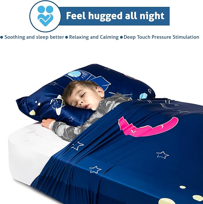 Deep Pressure Sensory Bed Sheet – Twin Sensory Compression Sheet Breathable Sleep Pod Blanket for Better Sleep Support – Calming Compression Blankets for Kids and Adults Rocketship Design