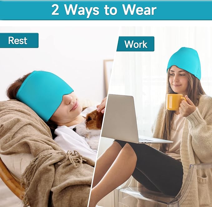 Ice Cap Migraine Relief - Snugly Fit Ice Pack Hat with Gel for Headache Therapy (Green)