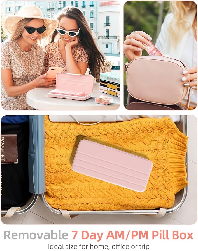 Betife AM PM Pill Organizer 2 Times A Day, 7 Day Pill Box Weekly Pill Organizer Travel with Separate Container, Portable Daily Medicine Planner Dispenser Case for Vitamin, Fish Oils, Supplements