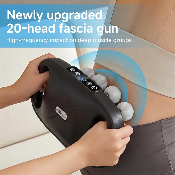 leikefitness 20-Head Deep Tissue Massage Gun with 20 Intensities, 6 Modes, 3 Timing Settings, Electric Percussion Massager for Back, Shoulders, Legs, Arms, Neck