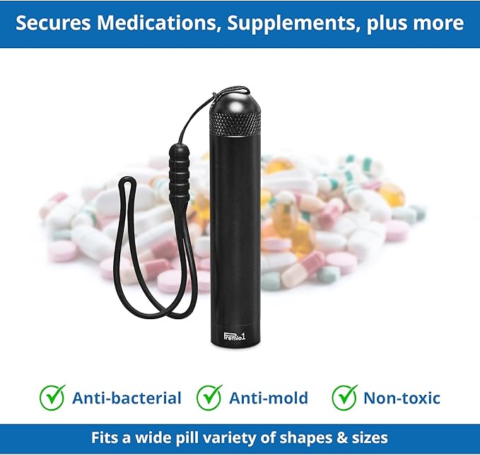 Regular Size 4” Storage Tube, Odor Locking Smell Proof, Waterproof Container, Medication Pills Supplements etc… Holds up to 85mm Length, Outdoor EDC Metal Holder, Pocket Size Travel - Black