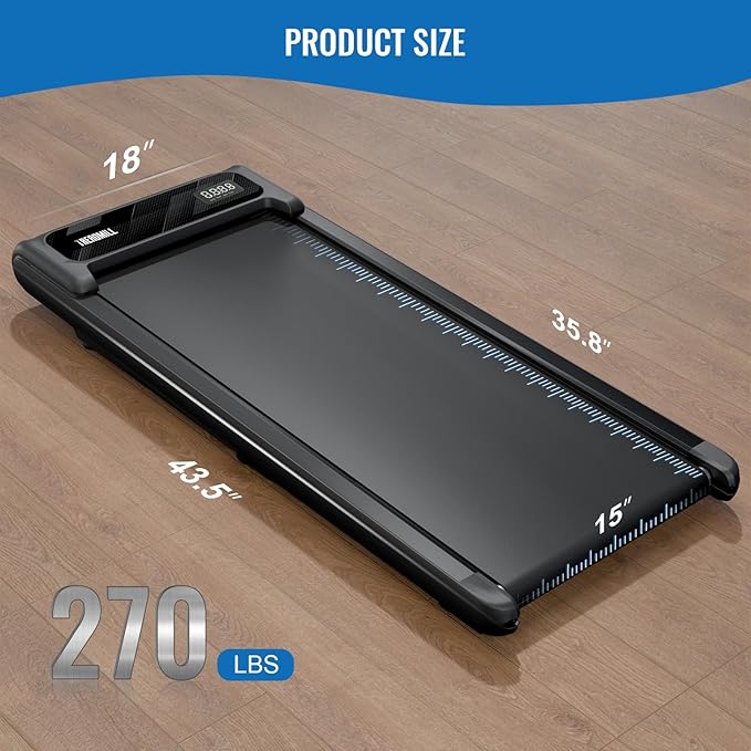 Treadmill with Handles, 2.5HP Walking Pad Treadmills with Handle Bar, Under Desk Treadmill with Remote Control LED Display, Electric Treadmills for Home Small, 270LBS Capacity