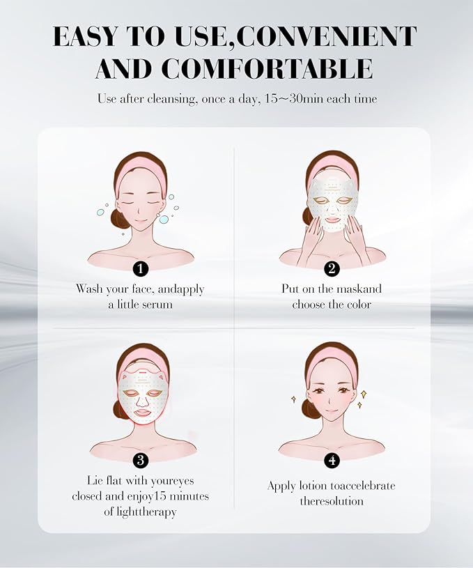 Red Light Mask for Face, 7-1 Colors Facial Care Mask, 850nm Infrared & Red Light Masks, Ergonomic Design for Home & Travel, Pink