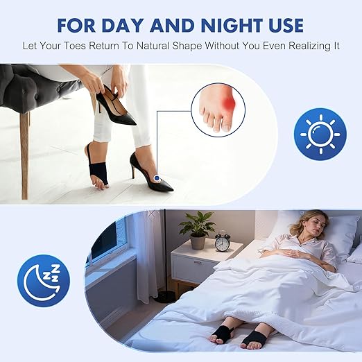 2PCS Bunion Corrector for Women & Men - Toe Alignment Corrector with Splint & Pads for Hallux Valgus Pain Relief, Comfortable Toe Separator for Day/Night Support, Anti Slip Big Toe Straightener(MNBK)