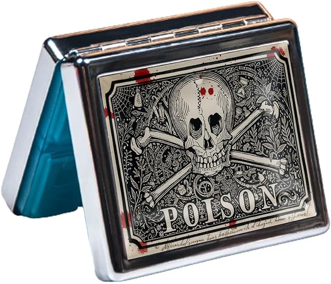 Pill Organizer Box with Mirror,8 Compartment Chrome Pill Case, Pocket-Size Travel Pill Container for Vitamins, Seniors, Daily Use,Rectangle 7 Days Pill Box Pill Case (The Grey Skeleton)