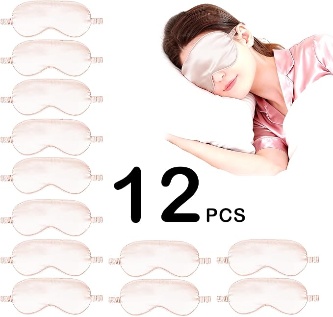 12PACK Silky Sleep Masks Satin Eye Mask Silk Eyes Cover for Sleeping Blackout Eyeshades Soft Blindfold Travel Nap Gifts