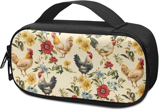 Retro Chicken Rooster Insulin Travel Case Diabetic Medication Cooler Bag with Handle to Store Insulin Pen, Lancets, Needles, Glucose Meter, Tester Strips, Easy to Use