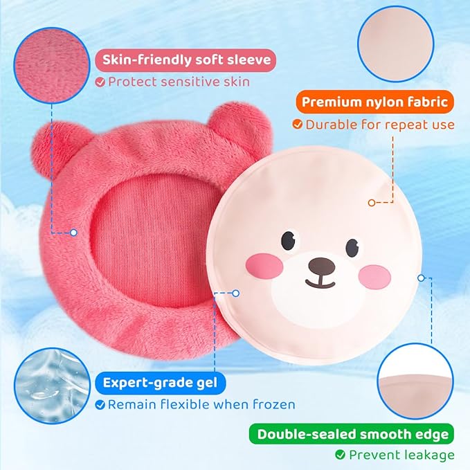 NEWGO Kids Ice Pack for Boo Boos, Reusable Gel Cold Packs with 4 Cute Plush Sleeves for Toddlers and Babie, 4 Hot & Cold Compress Packs for Pain Relief, Fever, Wisdom Teeth, First Aid, Bumps
