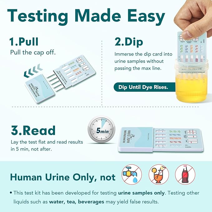 Easy@Home 5 Panel Urine Drug Test Kit [25 Pack] - THC/Marijuana, Cocaine, OPI, AMP, BZO All Drugs Testing Strips in One Kit - Home Use Drug Detox Tests with Results in 5 Mins #EDOAP-754
