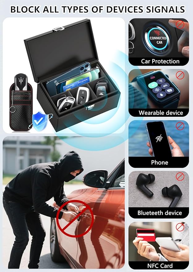 Faraday Box for Car Keys, Key Fob Signal Blocker Rfid Box for Car Keys, Faraday Key Fob Protector Signal Blocking Box