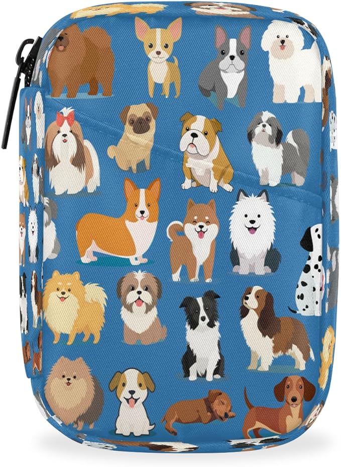 Pill Case Pill Travel Organizer 7 Day Weekly Medicine Pill Box Animal Dog Blue Small Cute Compact Size Vitamin Container Pill Bottle Portable Birth Control Pill Holder Bag with Zipper