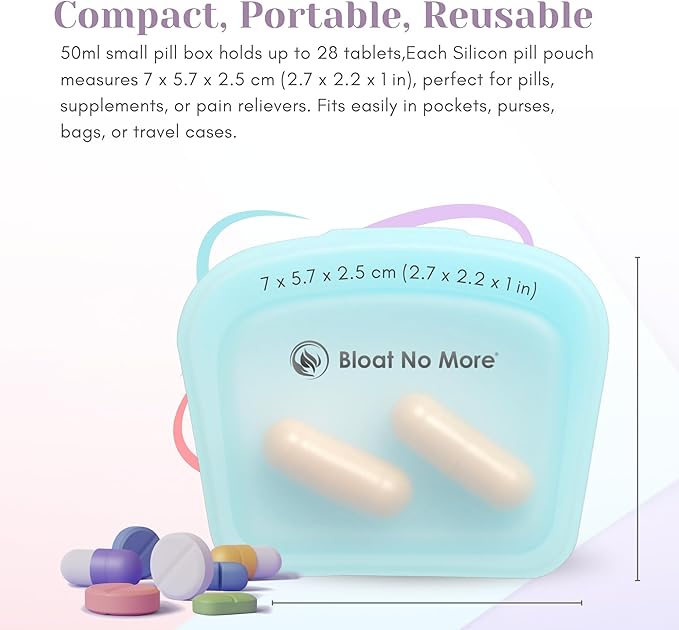 Small Pill Boxes – 3 Pack Mini Pill Case Set, Reusable Silicone Pill Bags for Travel, Portable Vitamin Case & Medicine Travel Organizer – Pill Box for Purse (Pink, Purple, Blue)