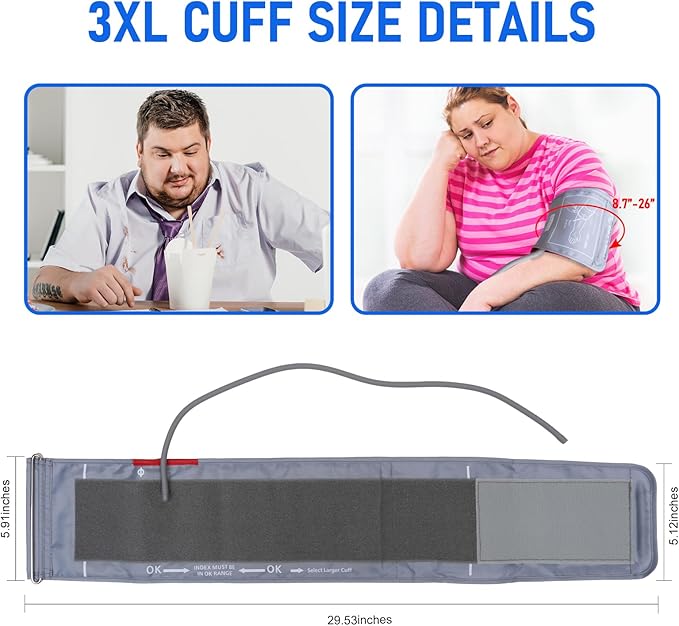 3XL Blood Pressure Cuff, Adult Cuff, Compatible with Most Monitors, ARM Blood Pressure Replacement Cuff with 8 Connectors(3XL)