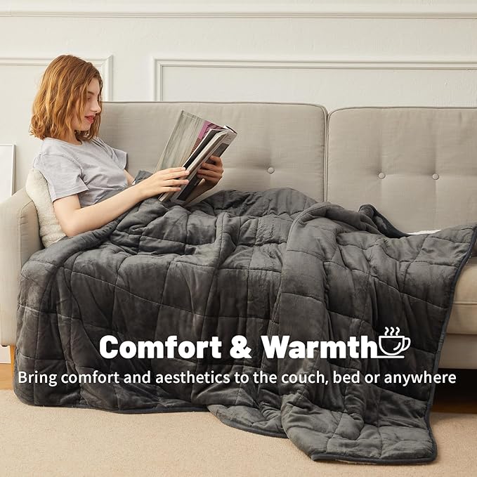 Weighted Blanket 15 lbs 60x80 inches, Sherpa Fleece Throw Blanket for Adult, Fuzzy Fluffy Soft Cozy Heavy Blanket for Couch Sofa, Plush Thick and Warm Winter Blanket Queen Size Bed