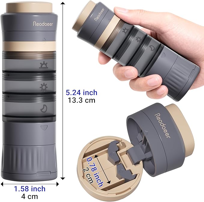 READAEER Pill Organizer, Pill Cutter, Pill Grinder, 3 in 1 Function Portable Pill Case for Trave（Gray