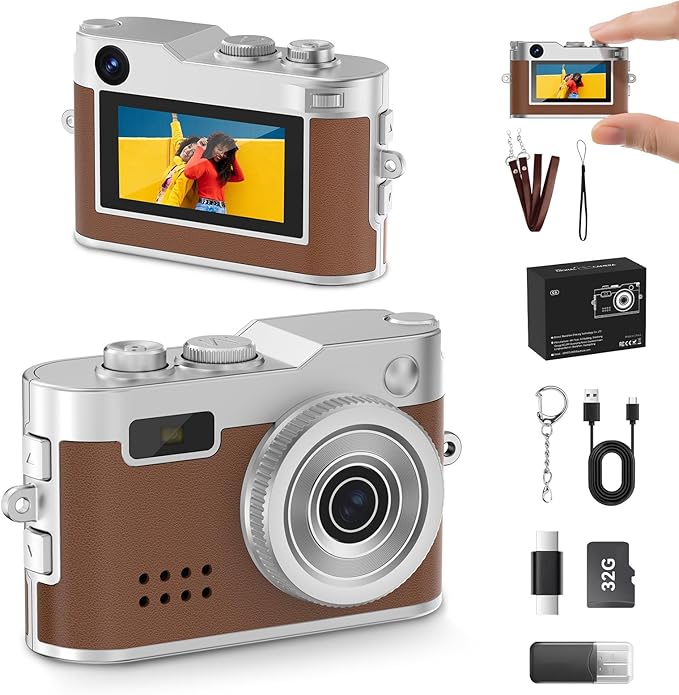 Mini Keychain Camera, 1080P & 2MP Retro Aesthetic, 32GB Memory, Pocket-Sized Vintage Camera, Bag Charm, Birthday Gift