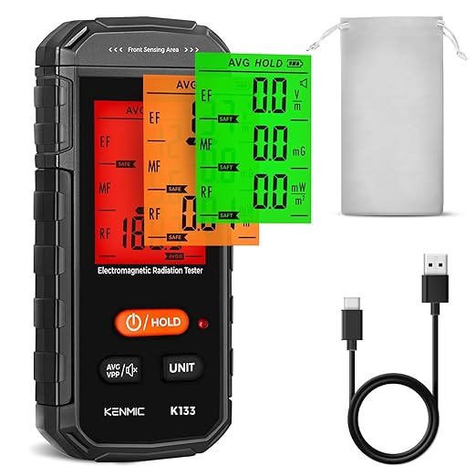 EMF Meter, EMF Detector 3-in-1 Portable Electromagnetic Field Radiation Detector for EF, RF, MF, WiFi Signal, Suitable for Home, Office EMF Inspections and Ghost Hunting