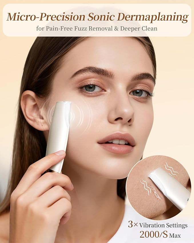 Sonic Dermaplaning Tool for Women Face - Smooth Skin, Rechargeable Dermaplane Razor for Face, Non-Irritating Facial Hair Remove & Exfoliating, 8 Refill Blades Included, Perfect Gifts for Women - White