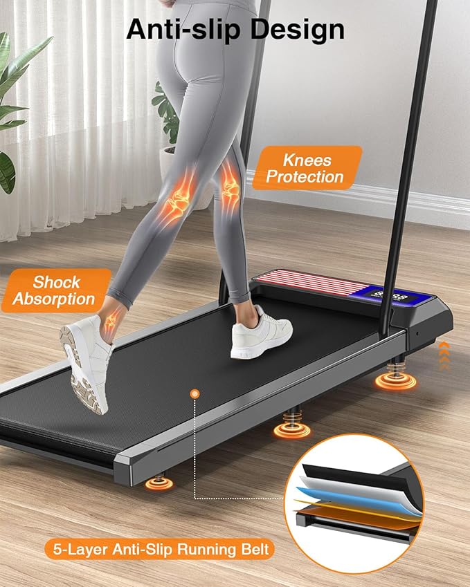 Walking Pad Treadmill with Handle Bar, 2.5 HP Portable Compact Under Desk Treadmills, 5.0 Speed Walking Pad with App, Small Folding Treadmill for Home Office, LED Display