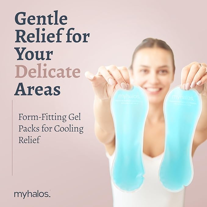MyHalos® 2X Perineal Ice Packs - Hot & Cold Postpartum Essentials for Hemorrhoids, C Section & Pain Relief, After Birth Essentials for Mom - Cooling Pads, Postpartum Care (2 Pack)