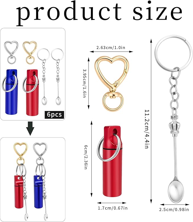 6pc Convenient Pill Holder Keychain – Portable Medicine Keychain Organizer, Compact Small Pill Case for Daily Use， Outdoor Camping Travel（Red and Blue）